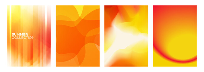 Obraz premium Set of Summer theme abstract backgrounds for Summertime season creative graphic design. Orange and yellow vibrant colors. Vector illustration.
