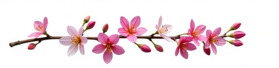 Obraz premium Single branch with flowers isolated on white background, foliage, botanical