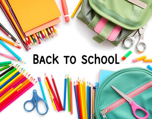 Back to School Illustration – Cute Kids with School Supplies, Books, and Classroom Elements