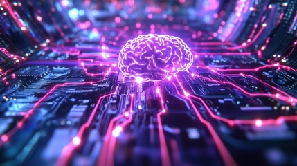 Brain on circuit board, glowing