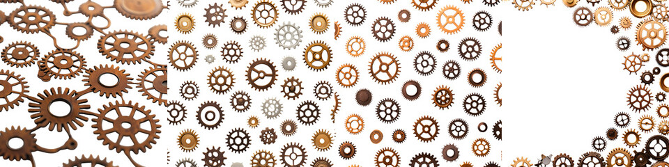 Intricate pattern of interconnected metallic gears and cogs