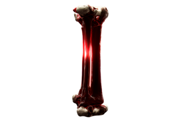 Bone structure with blood flowing on a transparent background