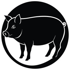 Vector pig silhouette. Pig silhouette icon isolated on white background.
