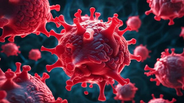 Lots of virus red color in the human body , science tecnology , 4K video.
