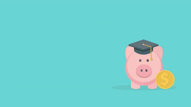 Graduation cost, expensive education, scholarship loan budget, education savings and investment concept. Piggy bank in flat design.
