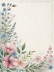 Vintage Floral Watercolor Letter Paper with Delicate Branch Frame and Soft Cream Background
