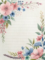 Vintage Floral Watercolor Letter Paper with Delicate Branch Frame and Soft Cream Background

