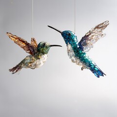 Obraz premium Delicate handcrafted hummingbird art pieces suspended, showcasing intricate design