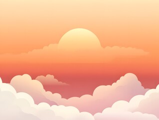 Fototapeta premium Dreamy Sunset Sky Vector Illustration: Serene Orange and Pink Clouds Create a Beautiful Warm Landscape