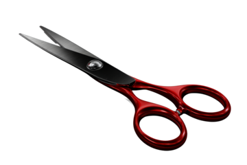 High quality scissors with red handles on transparent background