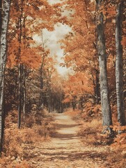 Obraz premium Explore the Tranquil Autumn Colors: Scenic Forest Pathway for Nature and Travel Enthusiasts