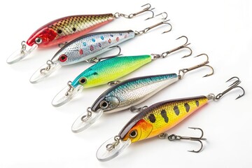 Colorful Fishing Baubles Arranged on a Bright White Backdrop Generative AI