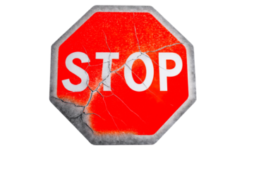 Cracked stop sign on transparent background for design use