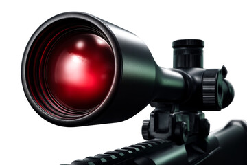 Detailed view of a rifle scope with illuminated reticle