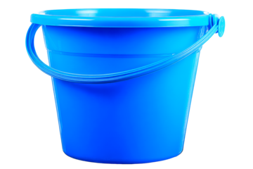 Bright blue bucket with handle on transparent background