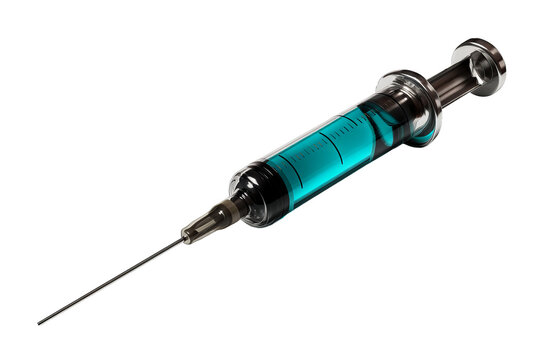 Syringe filled with liquid in a transparent background setting