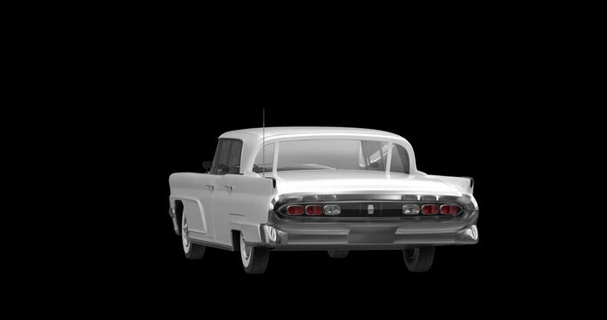 White Vintage Classic Car 360&deg; Rotation on Transparent Background (Loop)	
