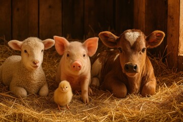 Adorable farm animals together