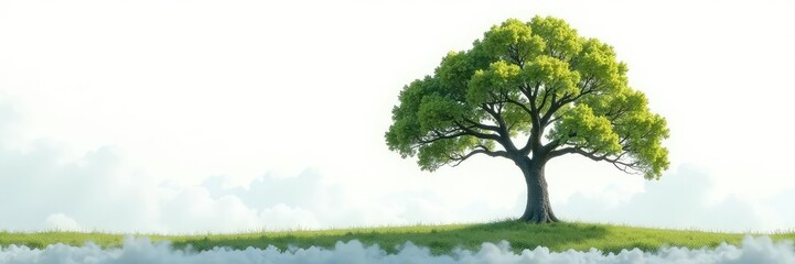 Fototapeta premium Tree isolated on white background with few misty clouds, forest, nature