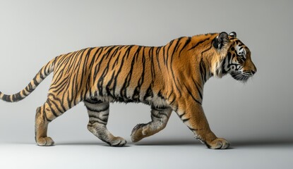Obraz premium Striking Tiger Walking on Gray Background