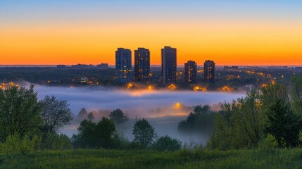 Fototapeta premium Misty Sunrise Cityscape