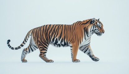 Fototapeta premium Striped Tiger Walking in Snowy Winter Landscape