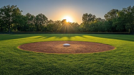 Sunset Pitcher's Mound, Baseball Field, Peaceful Evening