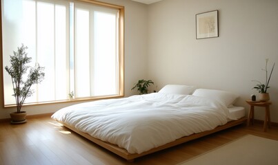 Modern minimalist bedroom with natural light