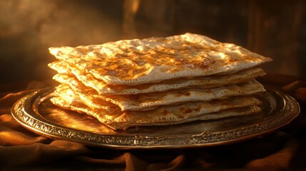 Stack of Matzah on Silver Tray