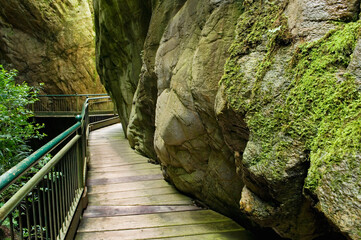 walkway through Orrido of Bellano gorge, Province of Lecco, Lombardy, Italy