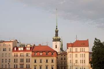 cityscape at dusk and St James church (Chrám Sv.Jakuba), Brno, Czech Republic