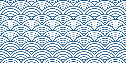 Classic blue wave seamless pattern, geometric repetition with oriental charm