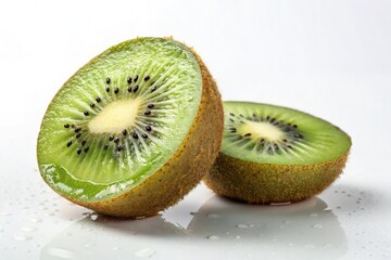 Fototapeta premium Halved Kiwi Fruit on a Clean White Surface Showcasing Texture Generative AI