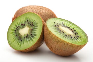 Fototapeta premium Halved Kiwi Fruit on a White Background Showcasing Its Texture Generative AI