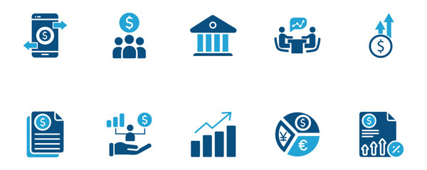 Finance and Banking Icon Set  Financial Growth, Investment, Analytics, Money Management, and Digital Banking Symbols