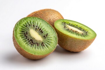 Fototapeta premium Halved Kiwi Fruit on a White Background for Fresh Display Generative AI