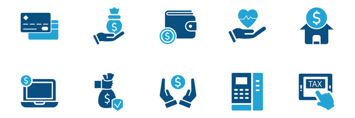 Financial Icon Set  Credit Card, Savings, Wallet, Health, Tax, Loan, Banking and Online Payment Icons for Finance and Business UI UX Design