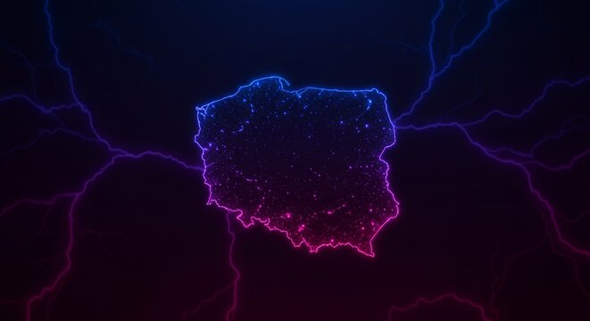 Fototapeta Poland illuminated map glowing with vivid colors and energetic lightning