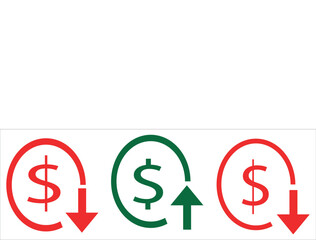 Obraz premium Dollar price up and down icon line style. Dollar coin graph up and down. Money cost arrow growth, decline. Up and down dollar arrow icon in flat design.