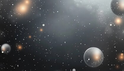 Abstract Festive Background With Gray And White Bokeh Lights, Shining Particles, And Silver Spheres