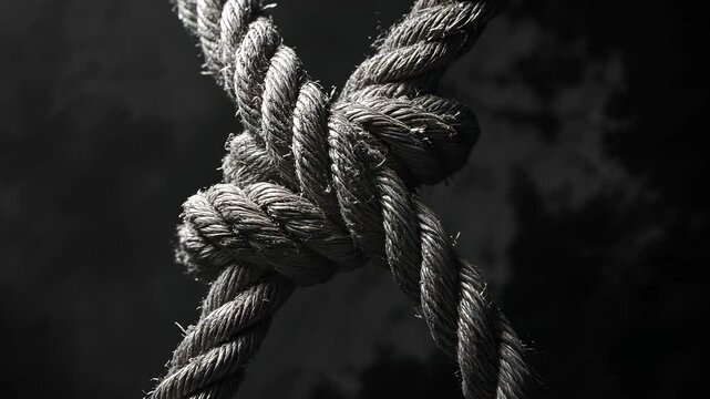 Rope knotted intricately in dark setting showcasing texture and craftsmanship
