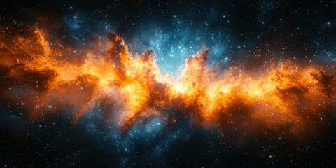 Stunning cosmic nebula with bright orange and blue hues captured in deep space during an expansive stellar formation