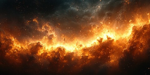 Celestial nebula illuminated by fiery colors in deep space during a cosmic phenomenon
