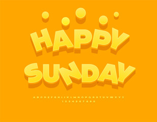 Vector Playful Card Happy Sunday. Summer Yellow Font. Classic Isometric Alphabet Letters and Numbers set.