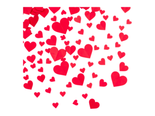 Falling Red Paper Hearts on a transparent background Valentines Day Design