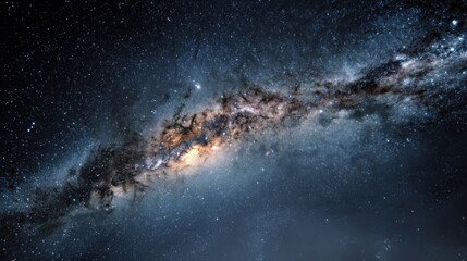 Fototapeta premium A breathtaking view of the Milky Way galaxy, showcasing its swirling clouds of gas and dust, speckled with countless stars. A celestial masterpiece.