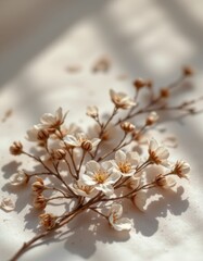 Delicate Cherry Blossom Branch on White