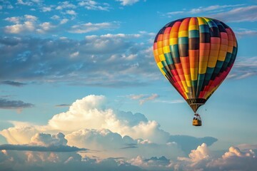 Fototapeta premium Multicolored Hot Air Balloon Soaring High in the Sky Generative AI