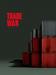Trade war illustration with shipping containers piled up.