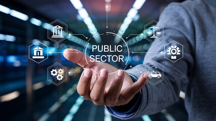 Public Sector Management Concept In Hand Futuristic Digital Transformation For Government Services And Civic Engagement